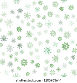 Light Green vector seamless texture with colored snowflakes. Snow on blurred abstract background with gradient. Template for business cards, websites.