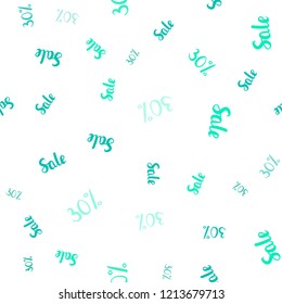 Light Green vector seamless texture with selling prices 30 %. Abstract illustration with colorful gradient symbols of sales. Template for season sales, shopping ads.