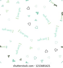 Light Green vector seamless texture with lovely hearts. Beautiful colored illustration with hearts in celebration style. Pattern for carnival, festival romantic leaflets.