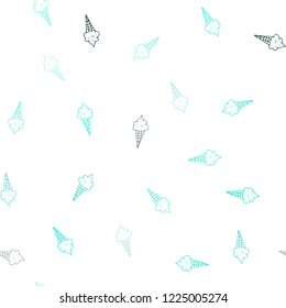 Light Green vector seamless texture with delicious ice-cream. Beautiful colorful illustration with ice-cream cones. Pattern for menu of cafes and restaurants.