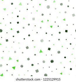 Light Green vector seamless texture with poly style with circles, cubes. Glitter abstract illustration with spheres, squares, lines. Pattern for design of window blinds, curtains.