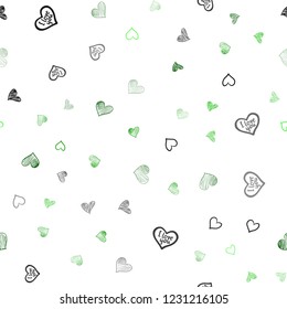 Light Green vector seamless texture with lovely hearts. Blurred decorative design in doodle style with hearts. Design for ad, poster, banner of Valentine Day.