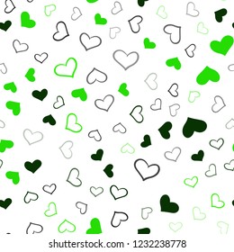 Light Green vector seamless texture with lovely hearts. Glitter abstract illustration with colorful hearts in romantic style. Design for ad, poster, banner of Valentine Day.