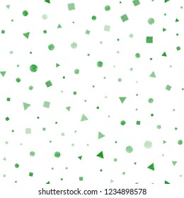 Light Green vector seamless texture with poly style with circles, cubes. Illustration with set of colorful circles, triangles, squares. Trendy design for wallpaper, fabric makers.