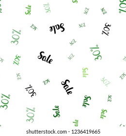Light Green vector seamless texture with selling prices 30 %. Gradient illustration with discount signs on white backdrop. Backdrop for super sales on Black Friday.