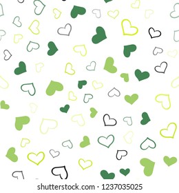 Light Green vector seamless texture with lovely hearts. Decorative shining illustration with hearts on abstract template. Design for ad, poster, banner of Valentine Day.