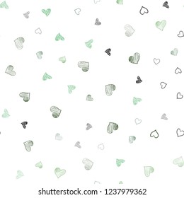 Light Green vector seamless texture with lovely hearts. Glitter abstract illustration with colorful hearts in romantic style. Design for ad, poster, banner of Valentine Day.
