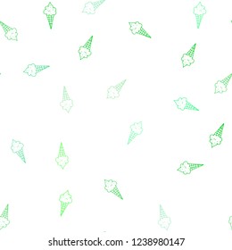 Light Green vector seamless texture with delicious ice-cream. Set of abstract ice-cream cones with colorful gradient. Pattern for ads of breakfast, lunch, dinner.