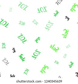Light Green vector seamless texture with selling prices 70 %. Shining colorful illustration with isolated selling prices. Pattern for ads, posters, banners of sales.
