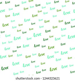 Light Green vector seamless texture with words LOVE YOU. Illustration with phrase LOVE YOU for valentine's day. Design for wallpaper, fabric makers.