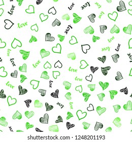 Light Green vector seamless texture with words LOVE YOU, hearts. Illustration with phrase LOVE YOU, hearts for valentine's day. Pattern for trendy fabric, wallpapers.