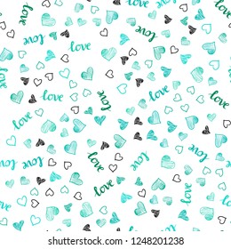 Light Green vector seamless texture with words LOVE YOU, hearts. Illustration with words of love, hearts in abstract style. Design for wallpaper, fabric makers.