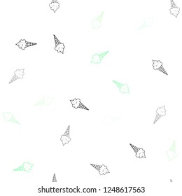 Light Green vector seamless texture with delicious ice-cream. Beautiful colorful illustration with ice-cream cones. Pattern for menu of cafes and restaurants.