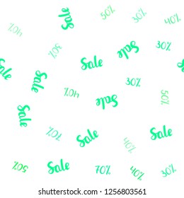 Light Green vector seamless texture with selling prices 30, 40, 50 %. Colorful set of  percentage signs in simple style. Design for business ads, commercials.