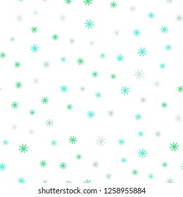 Light Green vector seamless texture with colored snowflakes. Shining colorful illustration with snow in christmas style. Design for wallpaper, fabric makers.