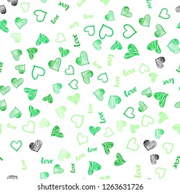 Light Green vector seamless texture with words LOVE YOU, hearts. Colorful gradient phrase LOVE YOU, hearts in abstract style. Design for textile, fabric, wallpapers.