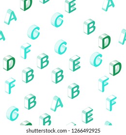 Light Green vector seamless texture with 3D ABC characters. Colorful 3D alphabet signs with gradient on white background. Pattern for trendy fabric, wallpapers.