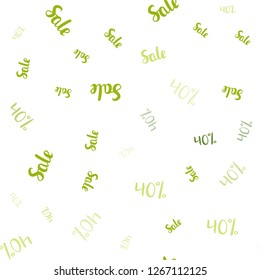 Light Green vector seamless texture with selling prices 40 %. Colored words of sales with gradient on white background. Design for business ads, commercials.