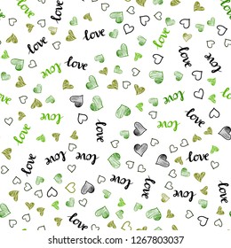 Light Green vector seamless texture with words LOVE YOU, hearts. Illustration with phrase LOVE YOU, hearts for valentine's day. Pattern for design of fabric, wallpapers.