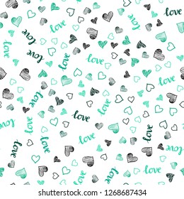 Light Green vector seamless texture with words LOVE YOU, hearts. Romantic illustration with colorful phrase LOVE YOU, hearts. Design for wallpaper, fabric makers.