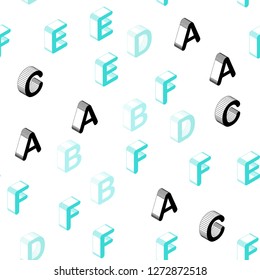 Light Green vector seamless texture with 3D ABC characters. Colorful gradient design in 3D style with signs of alphabet. Template for business cards, websites.