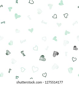 Light Green vector seamless texture with words LOVE YOU, hearts. Illustration with words of love, hearts in abstract style. Design for wallpaper, fabric makers.