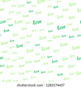 Light Green vector seamless texture with words LOVE YOU. Decorative illustration with words of love in abstract style. Design for wallpaper, fabric makers.