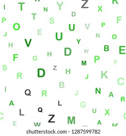Light Green vector seamless texture with ABC characters. Colored alphabet signs with gradient on white background. Template for business cards, websites.