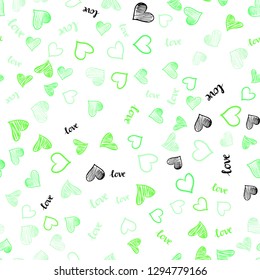 Light Green vector seamless texture with words LOVE YOU, hearts. Colorful illustration with quote LOVE YOU, hearts. Pattern for trendy fabric, wallpapers.