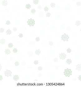 Light Green vector seamless texture with colored snowflakes. Shining colored illustration with snow in christmas style. Template for business cards, websites.