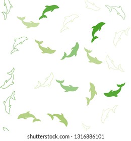 Light Green vector seamless texture with dolphins. Modern abstract illustration with sea dolphins. Pattern for websites of animals.