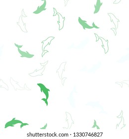 Light Green vector seamless texture with dolphins. Natural illustration with sea dolphins. Natural design for wallpapers.