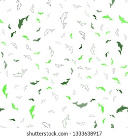 Light Green vector seamless texture with dolphins. Isolated sea dolphins on white background. Template for natural magazines.