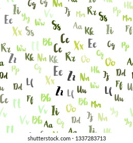 Light Green vector seamless texture with ABC characters. Colored alphabet signs with gradient on white background. Texture for window blinds, curtains.