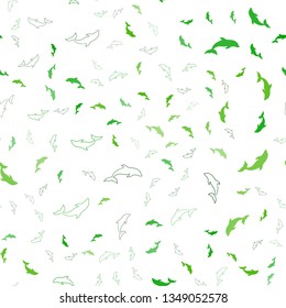 Light Green vector seamless texture with dolphins. Decorative design in natural style with sea dolphins. Pattern for websites of animals.