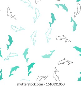 Light Green vector seamless texture with dolphins. Modern abstract illustration with sea dolphins. Pattern for marine leaflets.