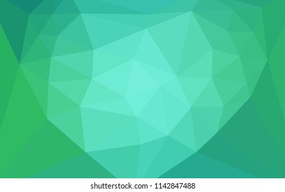 Light Green vector shining triangular cover with a heart in a centre. Illustration in mosaic style with gradient.  Template for cell phone's backgrounds.