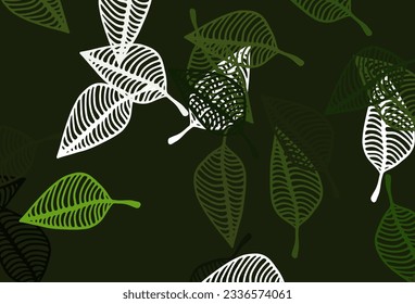 Fondo de esbozo de vector verde claro. Patrón con hojas coloreadas degradadas en estilo natural. El mejor diseño borroso para su negocio.