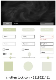 Light Green vector style guide with sky stars. Web ui kit with abstract gradient clouds in its header. Simple colorful design for websites.