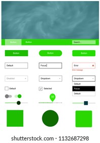 Light Green vector style guide with sky stars. Colorful ui/ux kit with header consisted of clouds & stars. This template you can use for landing pages.