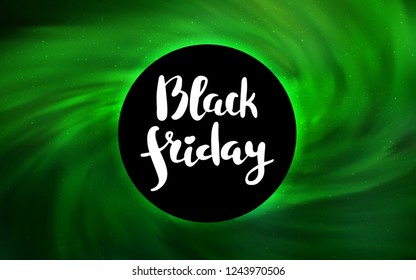 Light Green vector template with a black hole, space. Illustration with colorful milky way stars and a black hole. Template for Black Friday sales.