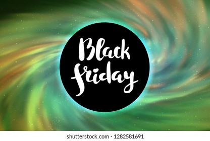 Light Green vector template with a black hole, space. Abstract illustration with glitter colorful cosmic stars. Black Friday design for ads, commercials.