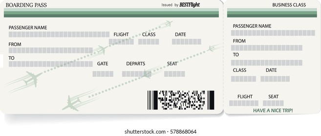 Light green vector template of boarding pass ticket. Concept of trip, journey or travel