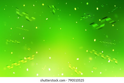 Light Green vector template with carnival confetti. Decorative shining illustration with ribbons on abstract template. The template can be used as a background for postcards.