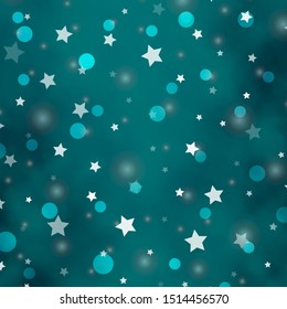 Light Green vector template with circles, stars. Glitter abstract illustration with colorful drops, stars. Design for textile, fabric, wallpapers.