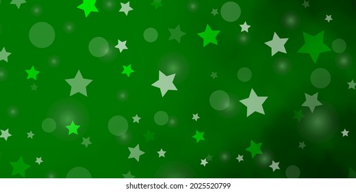 Light Green vector template with circles, stars. Glitter abstract illustration with colorful drops, stars. Design for wallpaper, fabric makers.