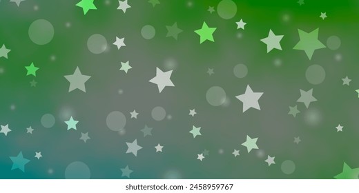 Light Green vector template with circles, stars. Glitter abstract illustration with colorful drops, stars. Design for wallpaper, fabric makers.