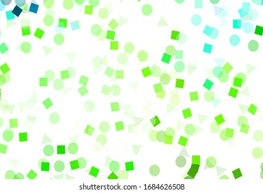 Light Green vector template with crystals, circles, squares. Decorative design in abstract style with lines, dots, cubes. Pattern for commercials.