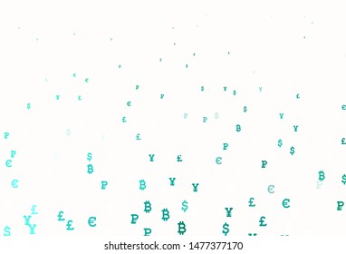 Light Green vector template with currency. Blurred design in simple style with symbols of currency. Template for ads of currency markets, bank loans.