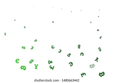 Light Green vector template with currency. Shining illustration with signs of currency on abstract template. Template for ads of currency markets, bank loans.